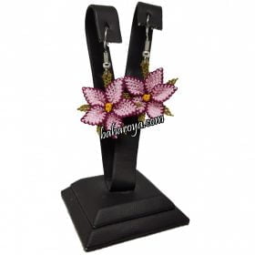 Needle Lace Wild Flower Hook Earrings Light Pink - Damson