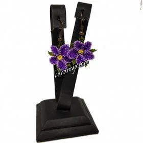 Needle Lace Wild Flower Hook Earrings Violet Purple - Lilac