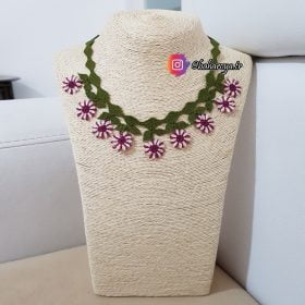 Handmade Turkish Crochet Needle Lace Hackberry Daisy Necklace Purple No: 2