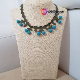Handmade Turkish Crochet Needle Lace Hackberry Cherry Necklace Sea Green