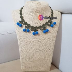 Handmade Turkish Crochet Needle Lace Hackberry Cherry Necklace Blue