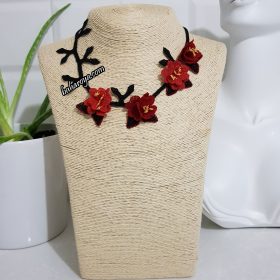 Handmade Turkish Crochet Needle Lace Nurgül Necklace No: 2 Pomegranate - Black (Black Cord)