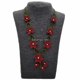 Needle Lace Moon Star Necklace Burgundy No: 2