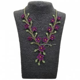 Handmade Turkish Crochet Needle Lace Delilah Necklace Damson
