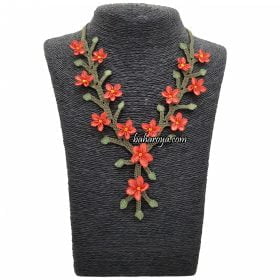 Handmade Turkish Crochet Needle Lace Delilah Necklace Salmon - Orange