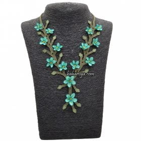 Handmade Turkish Crochet Needle Lace Delilah Necklace Sea Green (Yellow Seed)