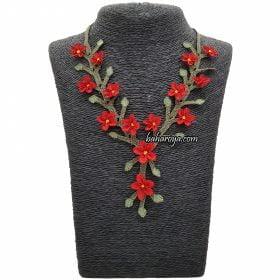 Handmade Turkish Crochet Needle Lace Delilah Necklace Orange - Pomegranate