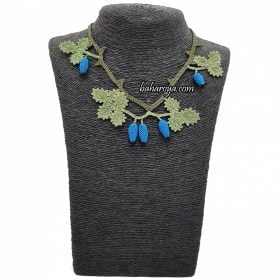 Needle Lace Rosehip Necklace Blue No: 2