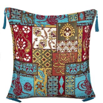 45x45 cm Osmanlı Tuğrası Patchwork Minder Turkuaz
