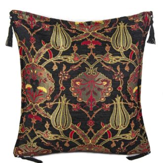 45x45 cm Lale Desenli Minder No: 2 Siyah