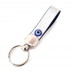 Vegan Leather Evil Eye Car Keychain / Ribbon Keychain White