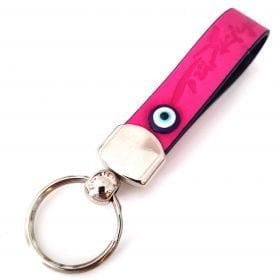 Vegan Leather Evil Eye Car Keychain / Ribbon Keychain Dark Pink