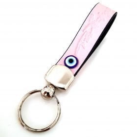 Vegan Leather Evil Eye Car Keychain / Ribbon Keychain Light Pink