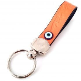 Vegan Leather Evil Eye Car Keychain / Ribbon Keychain Orange