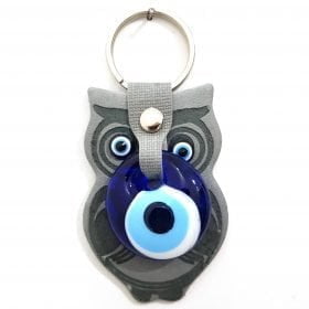 Vegan Leather Owl Figure Evil Eye Keychain Gray