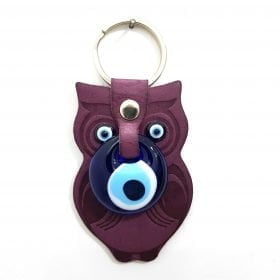 Vegan Leather Owl Figure Evil Eye Keychain Purple