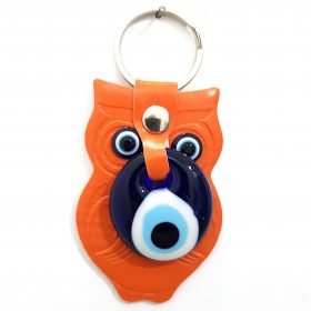 Vegan Leather Owl Figure Evil Eye Keychain Orange