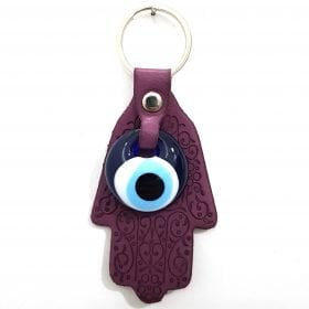 Vegan Leather Hand of Fatıma - Hamsa Figure Evil Eye Keychain Burgundy