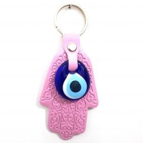 Vegan Leather Hand of Fatıma - Hamsa Figure Evil Eye Keychain Light Pink