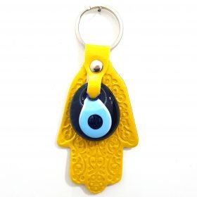 Vegan Leather Hand of Fatıma - Hamsa Figure Evil Eye Keychain Yellow
