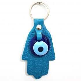Vegan Leather Hand of Fatıma - Hamsa Figure Evil Eye Keychain Turquoise