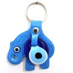 Vegan Leather Elephant Figure Evil Eye Keychain Blue