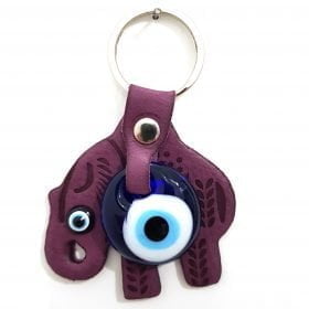 Vegan Leather Elephant Figure Evil Eye Keychain Purple