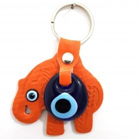 Vegan Leather Elephant Figure Evil Eye Keychain Orange