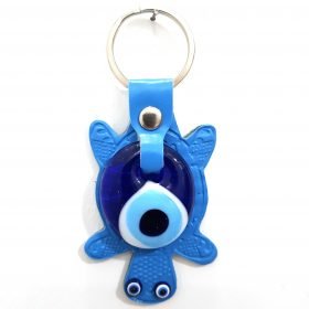 Vegan Leather Turtle Figure Evil Eye Keychain Blue