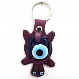 Vegan Leather Turtle Figure Evil Eye Keychain Purple