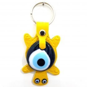 Vegan Leather Turtle Figure Evil Eye Keychain Yellow