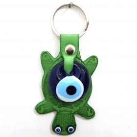 Vegan Leather Turtle Figure Evil Eye Keychain Green
