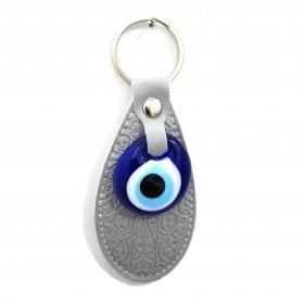 Vegan Leather Oval Figure Evil Eye Keychain Gray