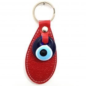 Vegan Leather Oval Figure Evil Eye Keychain Red