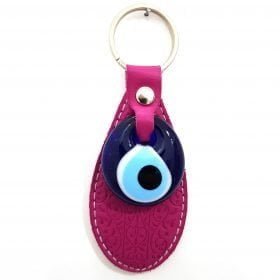 Vegan Leather Oval Figure Evil Eye Keychain Dark Pink