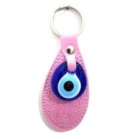 Vegan Leather Oval Figure Evil Eye Keychain Light Pink