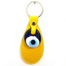 Vegan Leather Oval Figure Evil Eye Keychain Yellow
