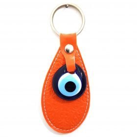 Vegan Leather Oval Figure Evil Eye Keychain Orange