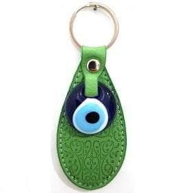 Vegan Leather Oval Figure Evil Eye Keychain Green