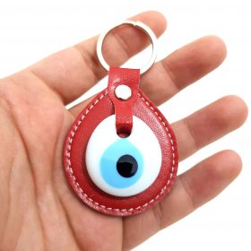 Rain Drop Evil Eye Keychain Red - White