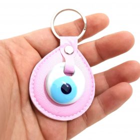 Rain Drop Evil Eye Keychain Pink - White