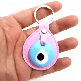 Rain Drop Evil Eye Keychain Pink - Ice Blue