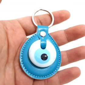 Rain Drop Evil Eye Keychain Turquoise - White