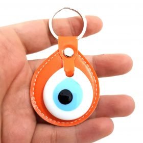 Rain Drop Evil Eye Keychain Orange - White