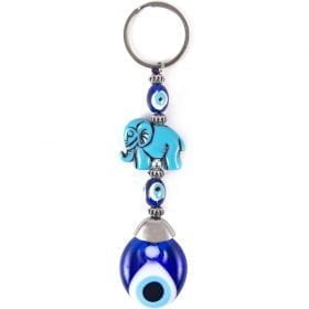 Turquoise Elephant Evil Eye Keychain