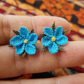 Needle Lace Wild Flower Stud Earrings Light Blue
