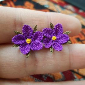 Needle Lace Wild Flower Stud Earrings Violet Purple