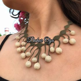 Handmade Turkish Crochet Needle Lace Balls in a Row Necklace Cream